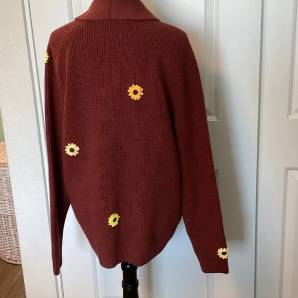 Duluth Rust Brown Floral Appliqué Cardigan Sweater L - Picture 4 of 9
